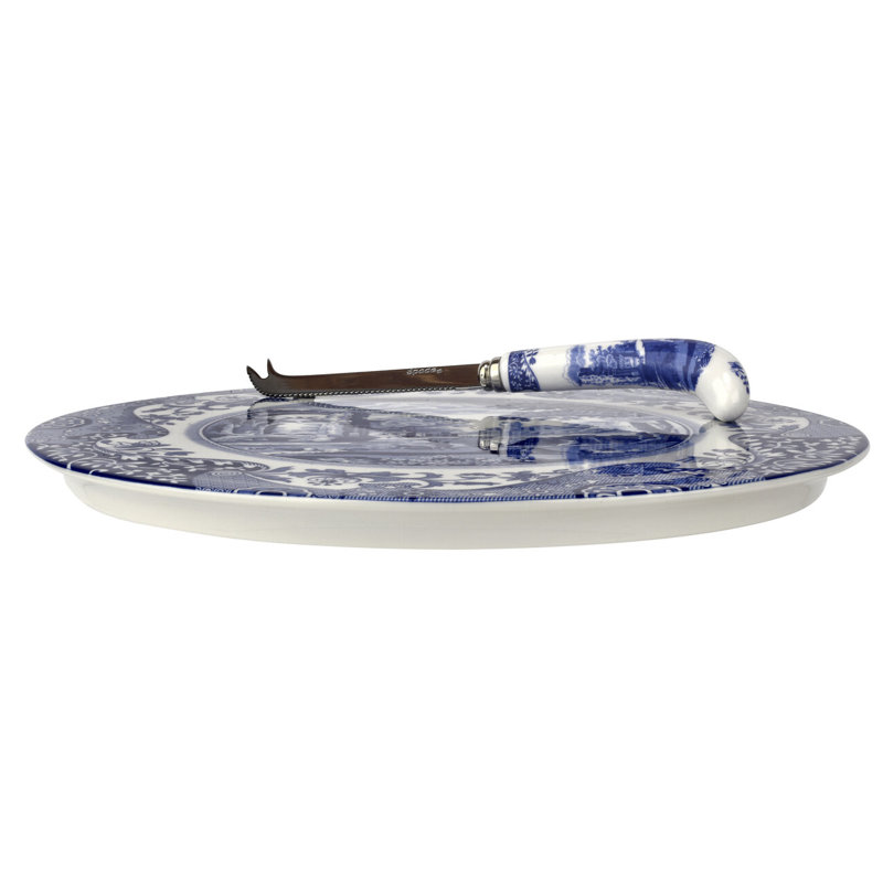 Spode Blue Italian 2Pc Cheese Plate W Knife