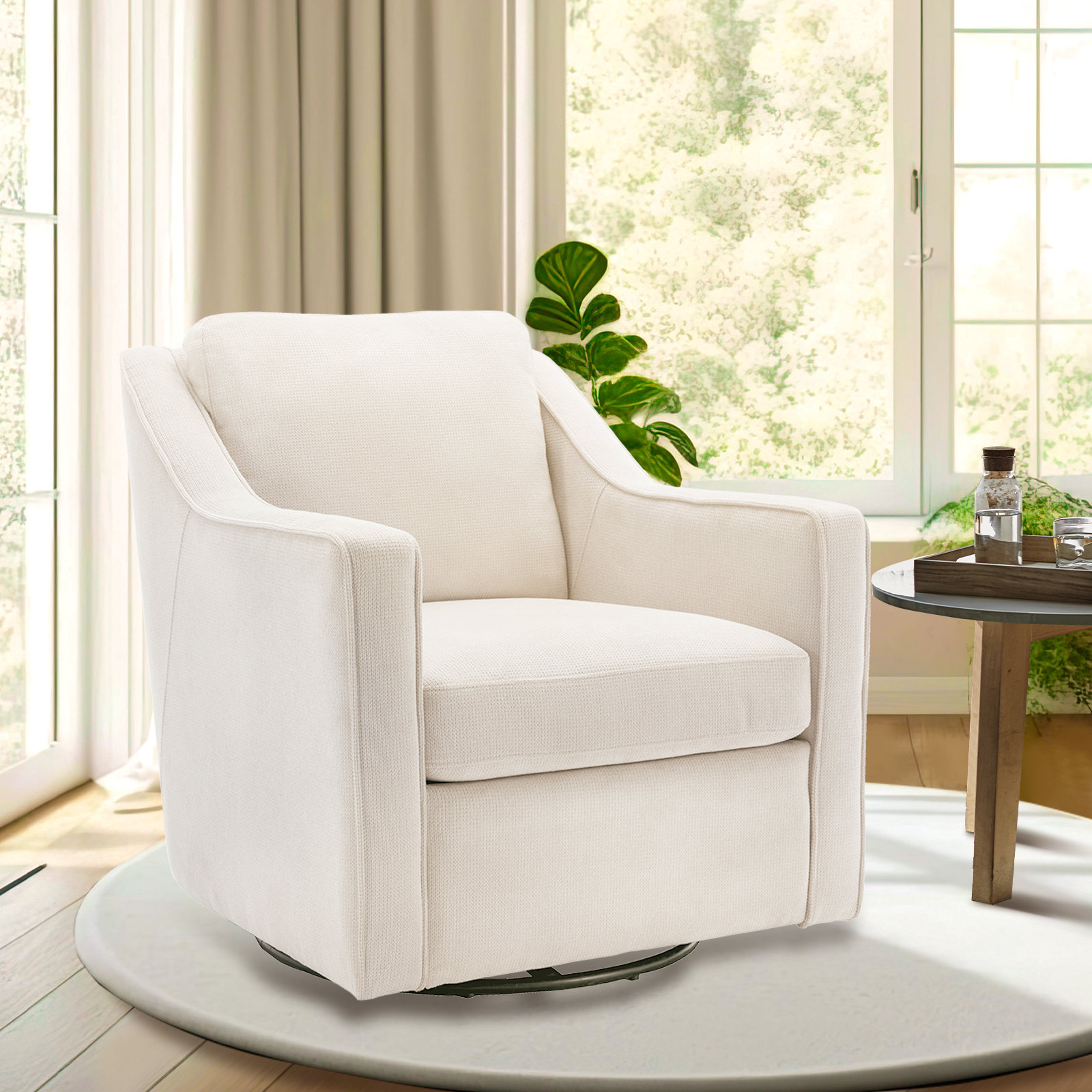 Wade Logan® Charitini Big & Tall Removable Wide Swivel Accent Chair, Full Back Upholstered Fabric Lounge Chair, 360° Rotation, Modern Living Room Accent Chair & Reviews | Wayfair