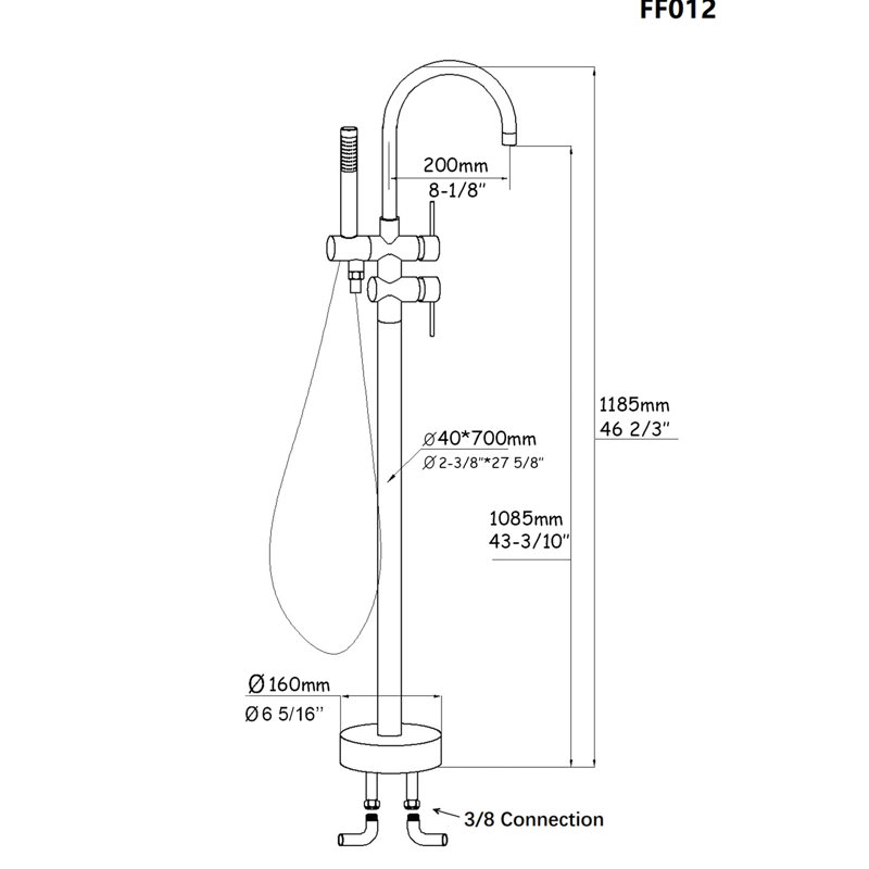 White Metal Freestanding Bathtub Faucet And Hand Shower. 46.97" Depth, 6.37" Width. Build, . Full Coverage Spray For Enhance Bathroom Look With Shower In Metal. 46In 6.5In Craftsmanship, Corrosion