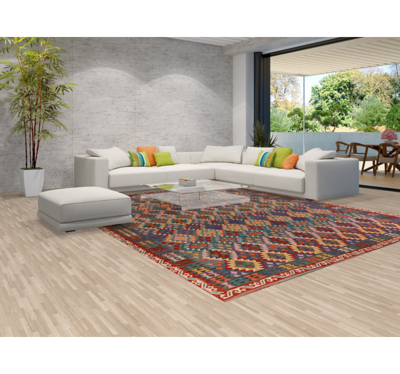 Tapis oriental réversible en laine Kilim 10 x 13