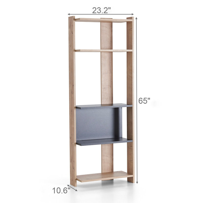 Futral Bookcase, (4 Shelves) 65" H x 23.2" W x 10.6" D