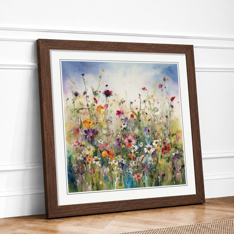 Meadow Floral Art No.2 - Single Picture Frame Print on Wood, Walnut