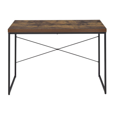 Weathered Oak And Black Writing Desk With Metal Sled Base