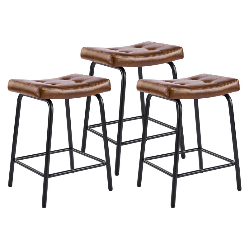 Ensemble de trois chaises de bar de 23 po en similicuir brun et noir