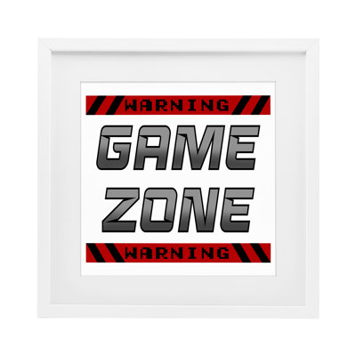 «Game Zone Avertissement», reproduction encadrée sous verre, conception de Marcus Prime