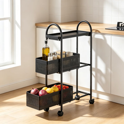 Chariot de rangement de cuisine étroit avec tiroir, chariot utilitaire à roulettes avec roues verrouillables, étagères pour espaces réduits (cuisine, salle de bain, buanderie, bureau), montage facile, noir
