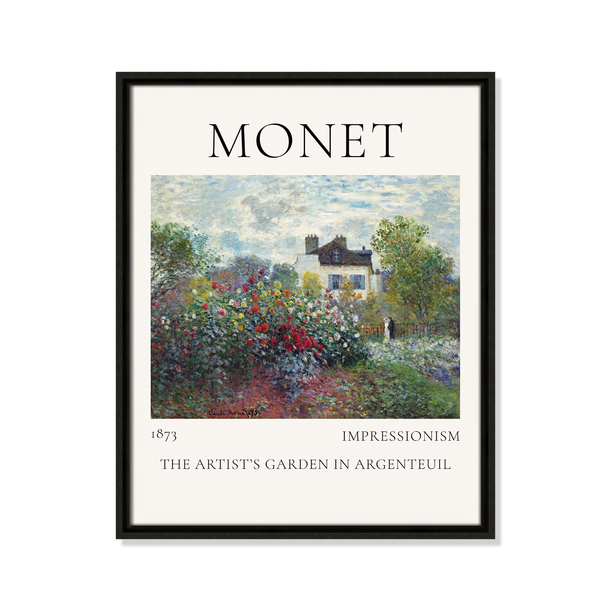 Artists Garden in Argenteuil Print by Claude Monet, Espresso Floater Frame, No, 21.5" H x 17.5" W x 2" D