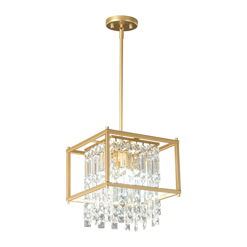 Jennesa Jhase Crystal Dimmable Square / Rectangle Chandelier Modern Pendant Light Fixture, Gold