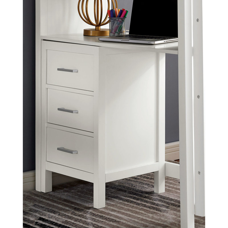 White Transitional Twin Loft Bed With Wood Frame And Eight Drawers Three Shelves Junior Desk For Bedroom Fascination