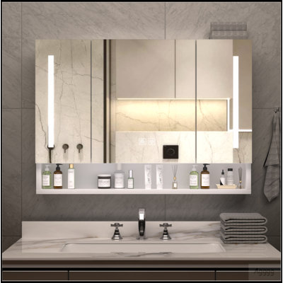 Modern 39x28 inches Aluminium Bathroom Cabinets, Medicine Cabinets with Mirrors and LED Lights, Bathroom Storage Cabinet with Multilevel Storage Compartments