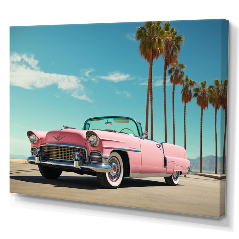 Miami Pink Cadillac III - Transportation Canvas Art Print, Toile tendue, H 30 po x l 40 po x P 1,5 po