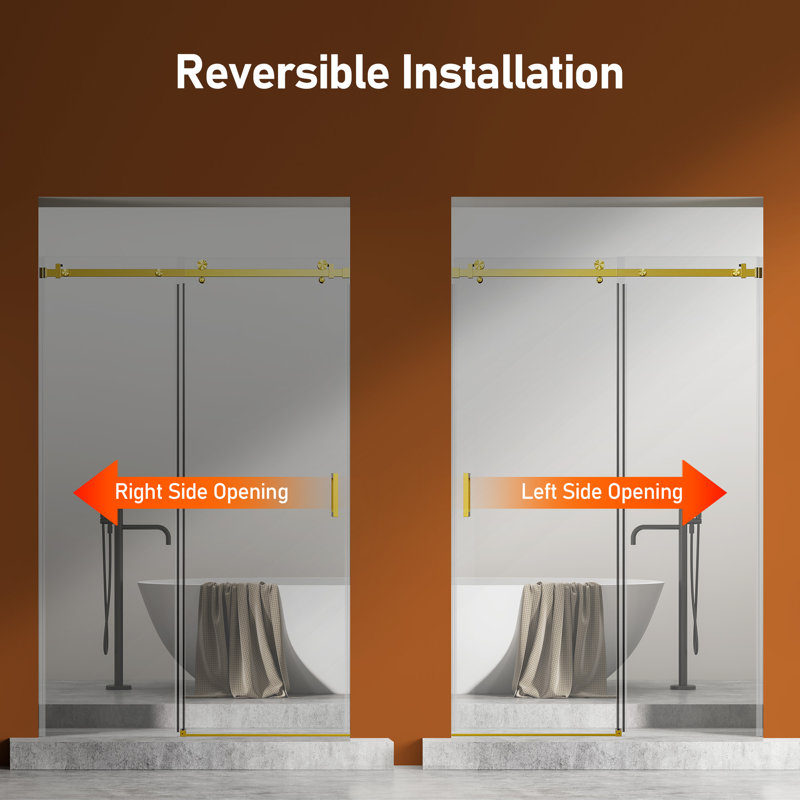 46"-48" W X 76" H Frameless Single Sliding Shower Door,  5/16" (8Mm) Thickened Upgrade Tempered Glass Door, Smooth Roller Stainless Steel Hardware, Reversible Mounted Modern Bathroom Enclosure