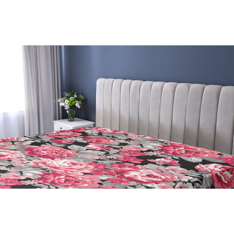 Drap-housse Ambesonne, Drap-housse très grand californien, Rose pastel / motif floral gris pâle