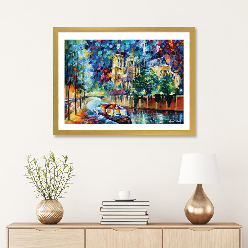«River of Paris» par Leonid Afremov, reproduction d'art sur toile tendue, H 24 po x l 32 po x P 1 po, Papier encadré doré