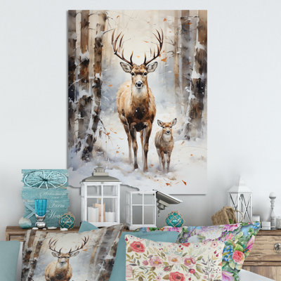 Famille de cerfs au pays des merveilles hivernales