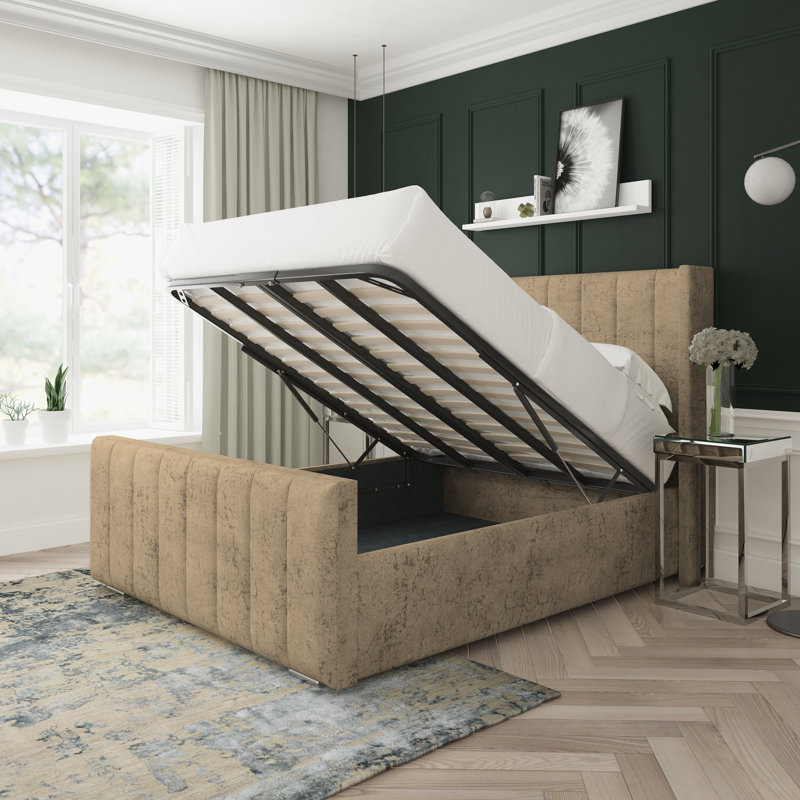 Aspen Marble Upholstered Ottoman Bed Frame, Super King (6'), Mink