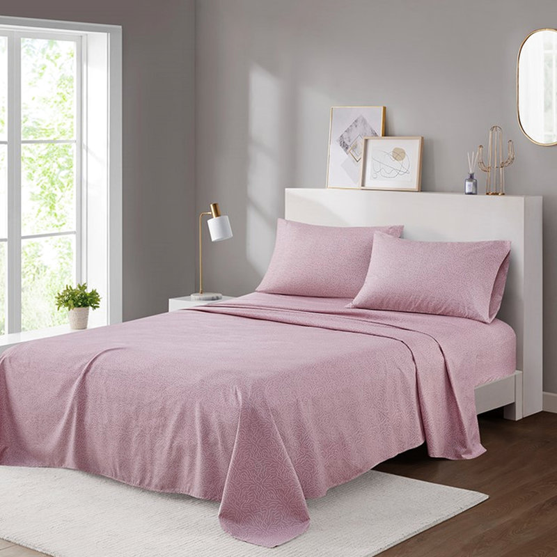 Ensemble de 4 draps pour grand lit - 100% microfibre douce et moelleuse à imprimé lisse et plissé "And Seasons,