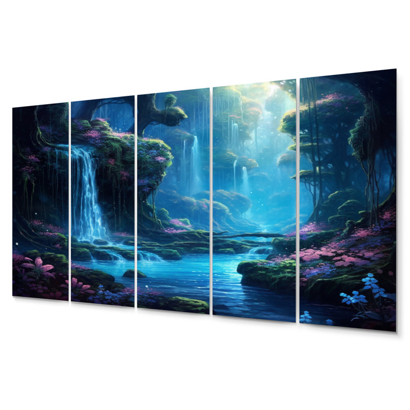 Blue Green Calming Waterfall - Lakes & Rivers Metal Wall Decor Set
