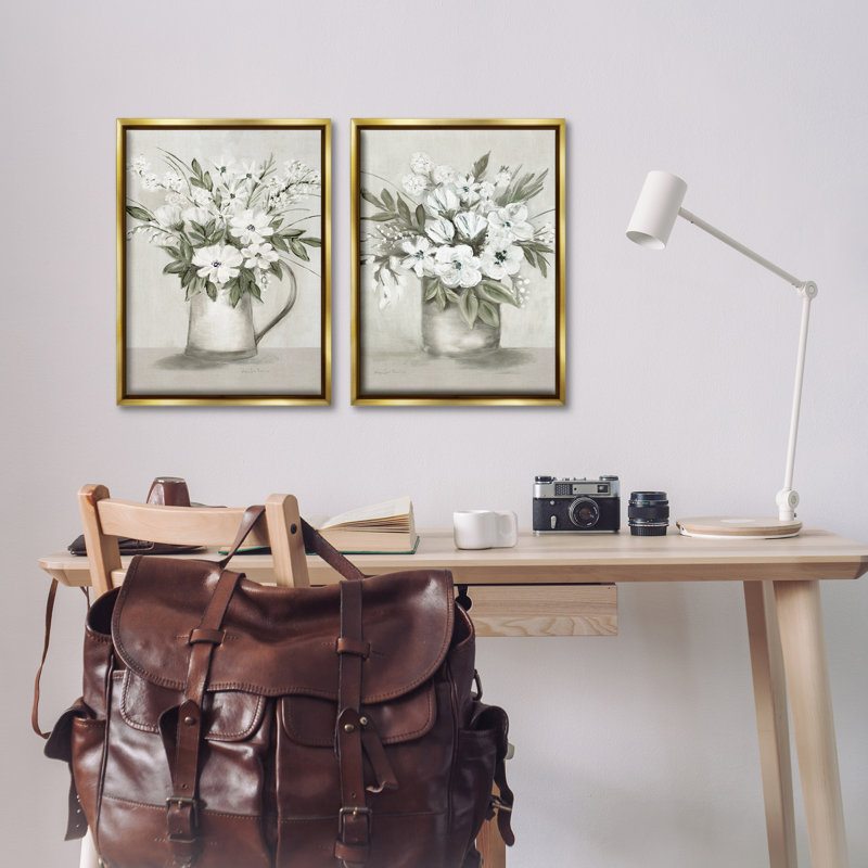 Ensemble de 2 vases flottants encadrés , H 25 po x l 17 po, Cadre flottant métallique doré