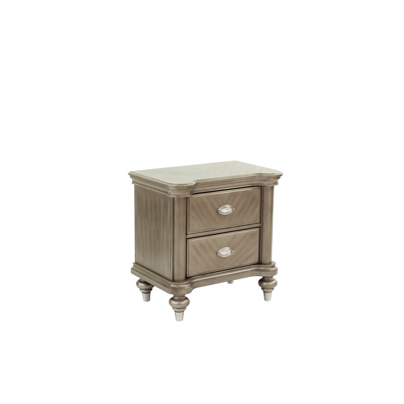 Table de chevet de finition argentée pour chambre à coucher - Table de chevet avec 2 tiroirs