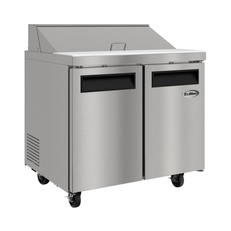 Table de préparation pour salade et sandwich réfrigérée commerciale 36 po 2 portes, capacité de 10 casseroles et 11 pieds cubes de rangement