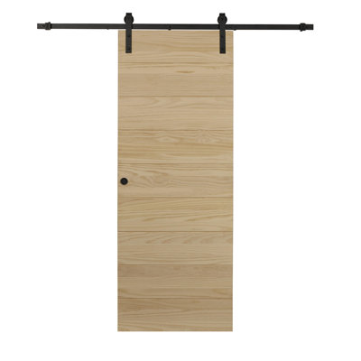 Porte de grange affleurante en bois brut avec trousse de quincaillerie d'installation