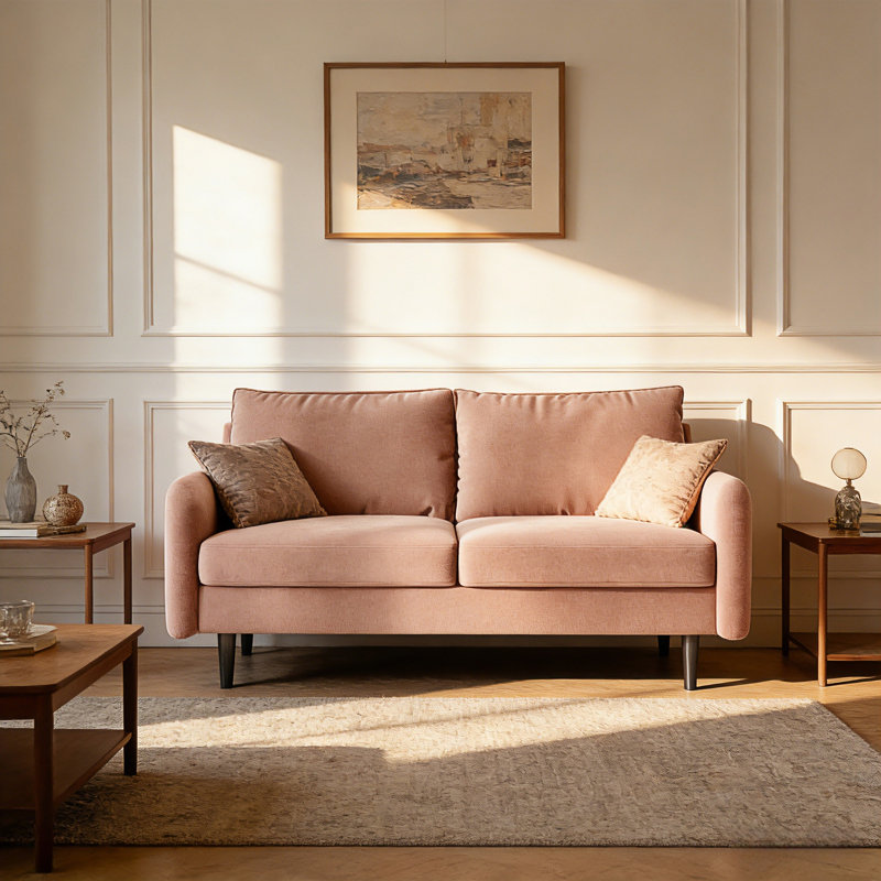 56.3" Velvet Spring-Padded Loveseat Comfort Sofas, Pink
