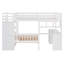Lit superposé double au-dessus de simple avec bureau, tiroirs et tablettes, blanc