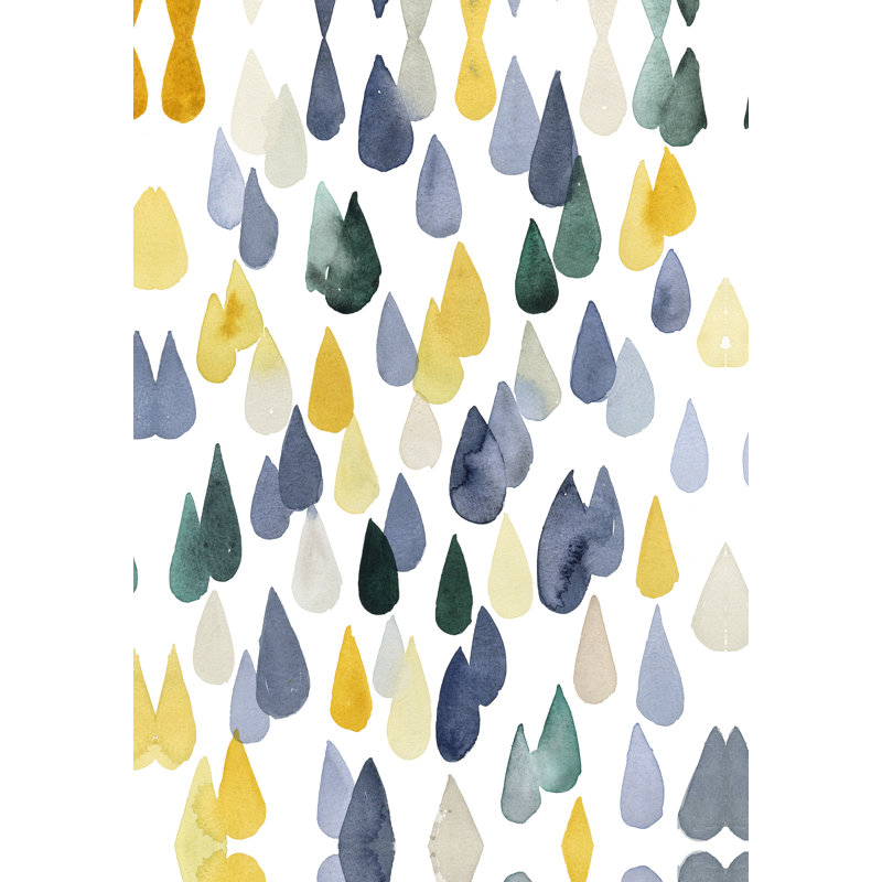 Aquarelle gouttes d’eau bleu-jaune-reproduction d’art sur toile tendue, H 48 po x l 32 po
