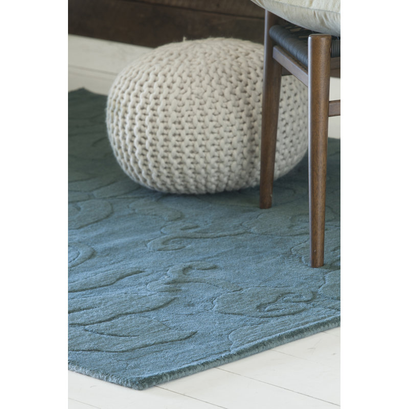 Handmade Blue Wool Tufted Rectangular 5' x 7' Rug