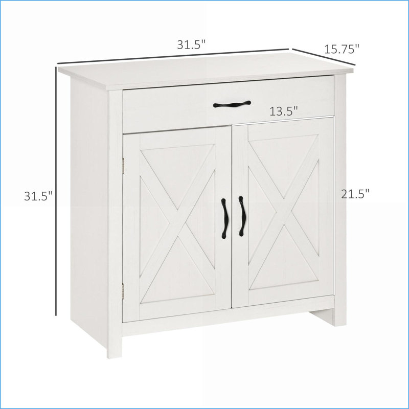 Sideboards Farmhouse Barn Door Wash Accent Cabinet with Drawer &amp; Adjustable Shelf, 31.5" W | MDF &amp; Particleboard | Anti-Toppling Design