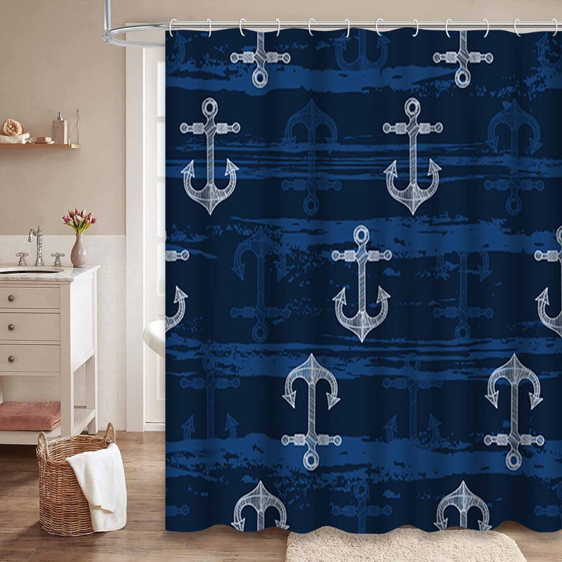 Rideau de douche nautique avec 12 crochets Nautical Anchor, L 72 po x l 78 po