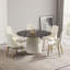 53.15 "Modern Black Artificial Stone Round Beige Plywood PU Base Dining Table-Can Accommodate 6 People. (Not Including Chairs. )