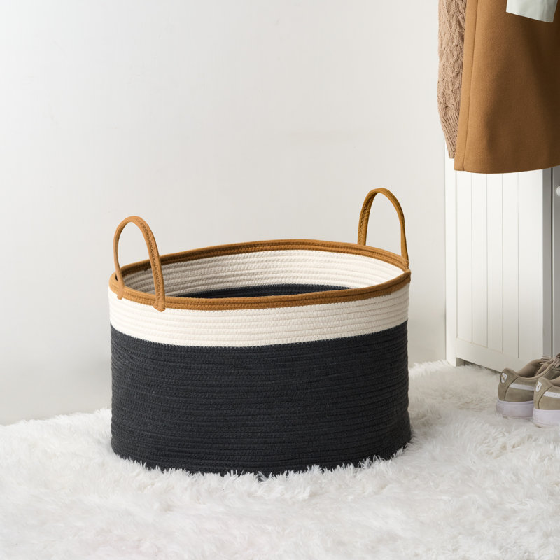 Panier à linge rond en coton - 21,7 po x 21,7 po x 13 po, Noir/brun/blanc