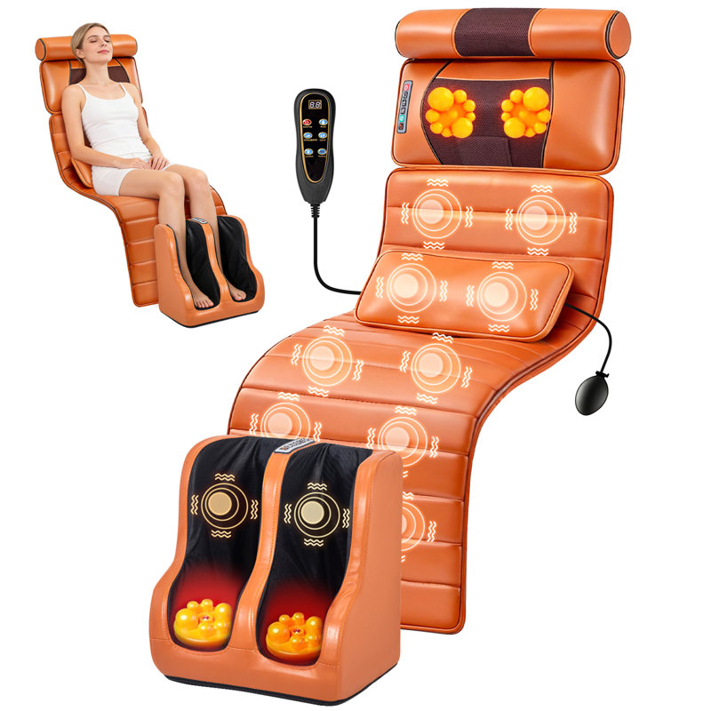 Full Body Massage Mat with Detachable Foot Massager, Shiatsu Kneading & Heat, 9 Modes 9 Speeds for Neck Back Leg Pain Relief ﻿