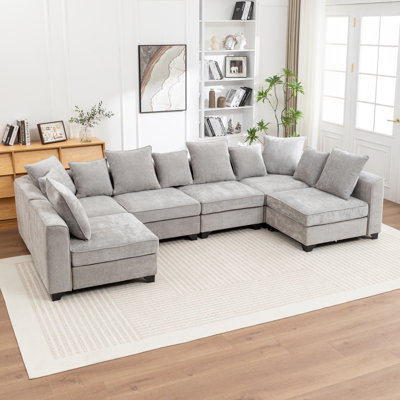 Kempson 6 - Piece Upholstered U-Shaped Modular Sectional Sofa