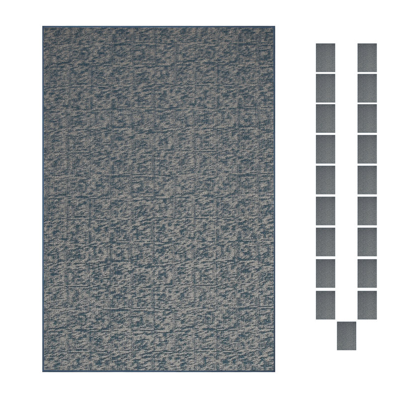 Ensemble de tapis intérieur / extérieur en nylon touffeté à la machine géométrique bleu, Rectangle 2 pi x 3 pi