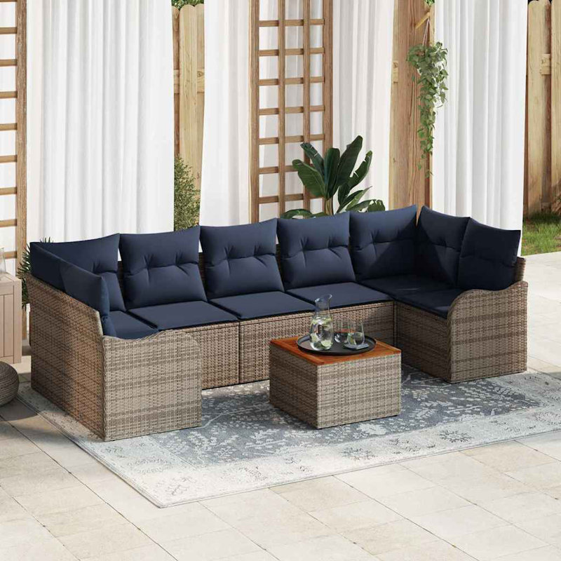 Ensemble de canapé de jardin avec coussin 8 pièces vidaXL, Coussin bleu marine / structure grise