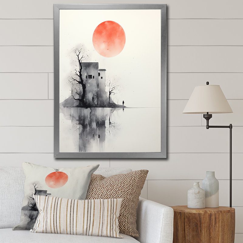 Serenity, pleine lune, aquarelle minimale, H 20 po x l 12 po x P 1 po, Cadre photo argenté