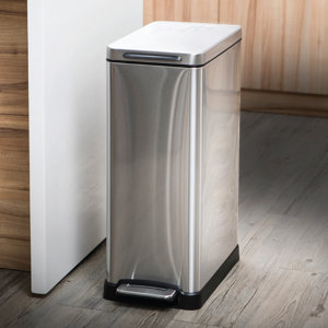 12 gallon stainless steel kitchen trash can with step-on pedal and slow closing lid