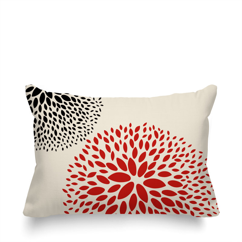 Housse et insert de coussin rectangulaire intérieur / extérieur en polyester filé Bavière, Rouge / crème / noir