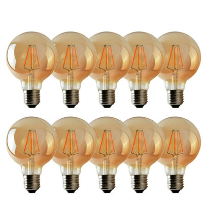 4W E27 Dimmable LED Vintage Edison Globe Light Bulb Amber (Set of 10)