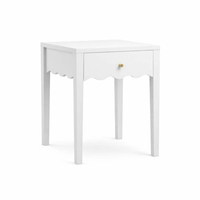 White Nightstand with Drawer, Modern Bedside Table with Wavy Apron Design, Compact End Table for Bedroom Living Room, Small Side Table with Storage