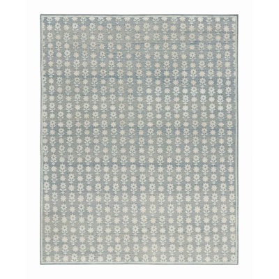 Rug & Kilim’S Modern Block Print Rug In Blue With White Floral Patterns