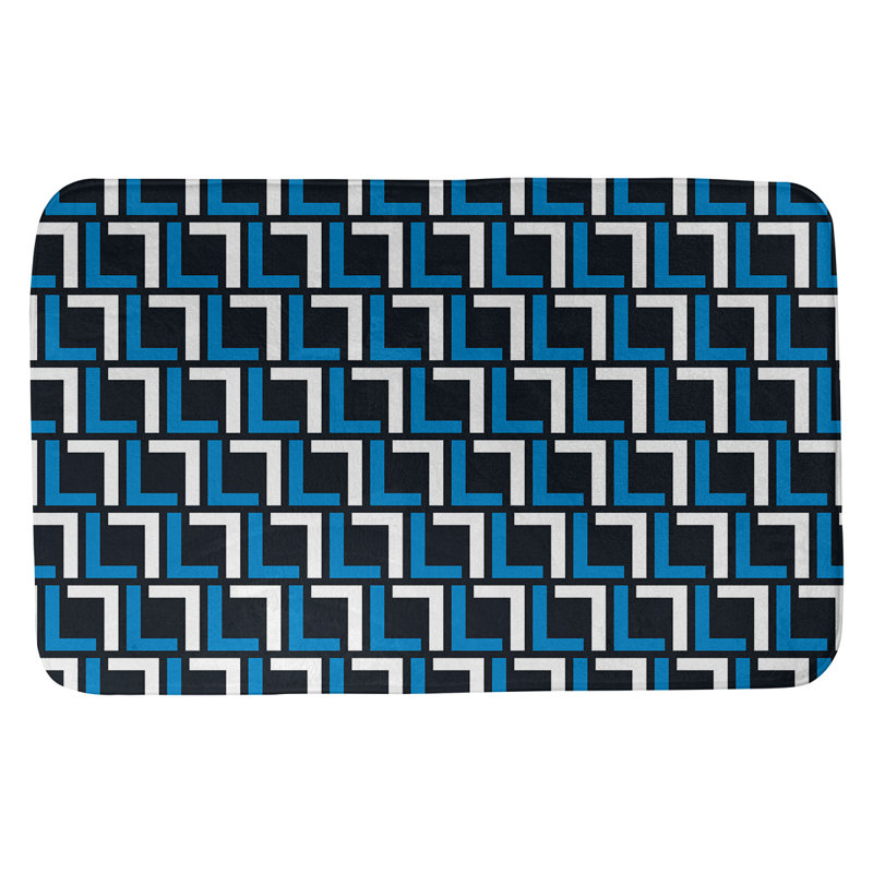 Tapis pour salle de bain Baltimore, l 17 po x L 24 po, Black/Carolina Blue/White
