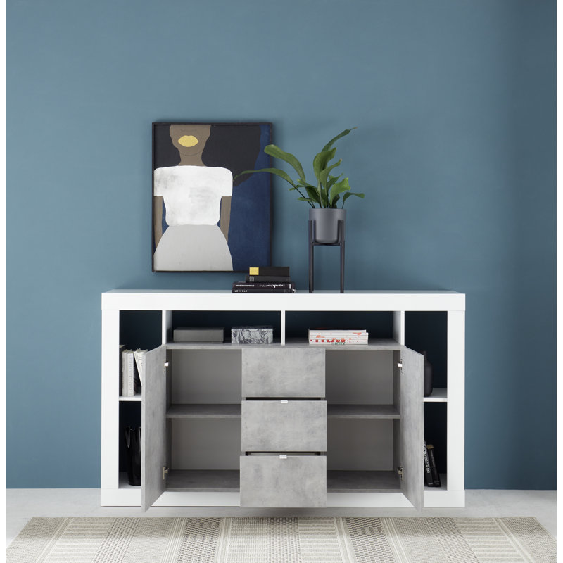 Adalgiso 172cm Sideboard, White Gloss/Concrete Grey