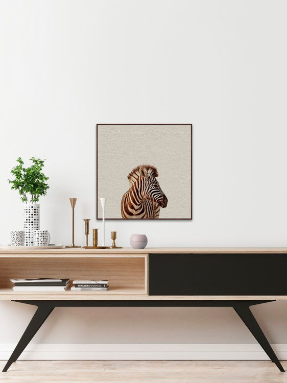 'Zebra Side View' Framed Photographic Print on Canvas, 12" H x 12" W x 1.5" D