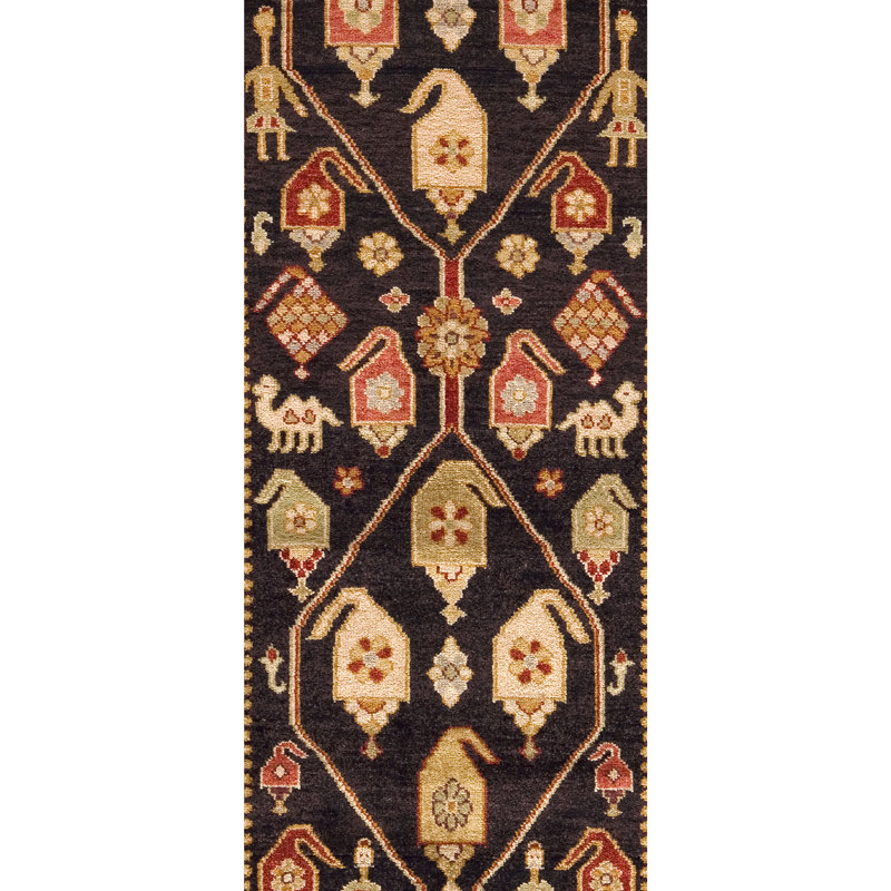Wool Oriental Area Rug in Black/Brown/Red/Beige, Runner 2'6'' x 10'