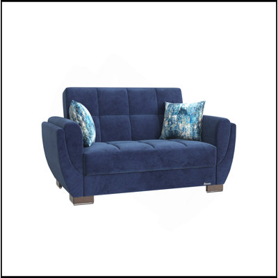 Causeuse convertible rembourrée avec rangement, microfibre bleue