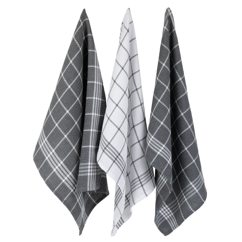 Cotton Checkered Waffle Kitchen Towel Linen Set, Grey